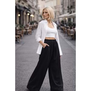 Geniş Paça Yüksek Bel Extra Oversize Tencel Pantolon NY Style! - SİYAH - L