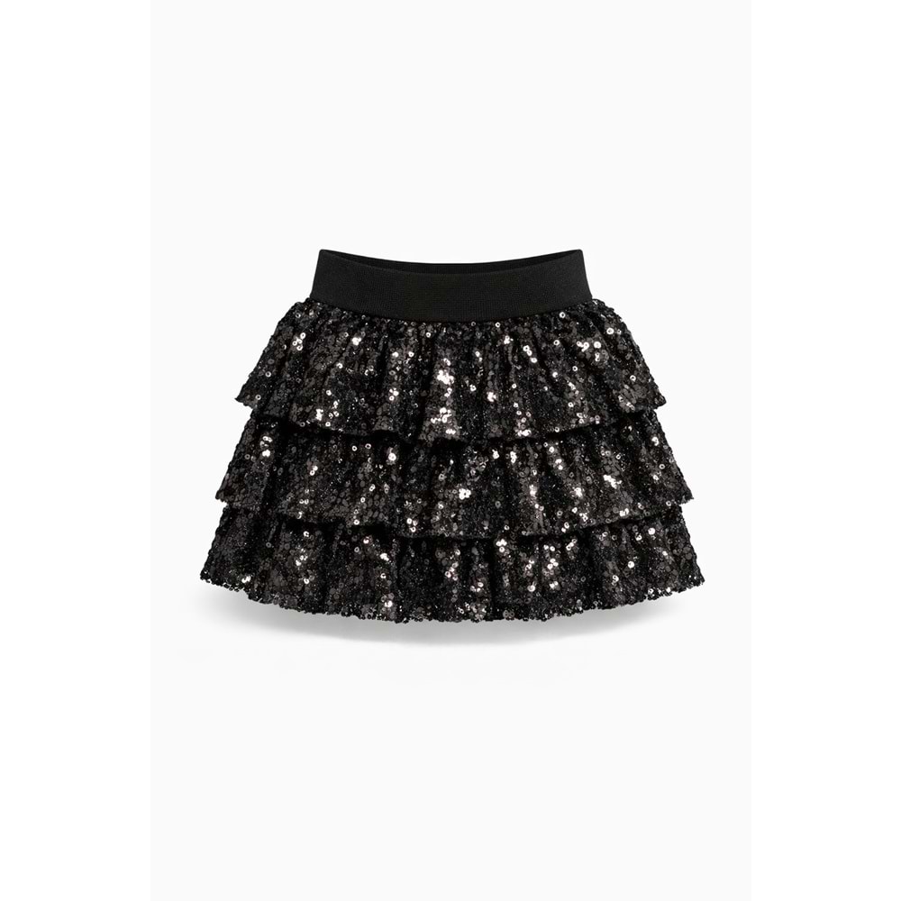Kız Çocuk Siyah Renk Payetli Mini Etek Penye Astarlı - SİYAH - 6-7 YAŞ