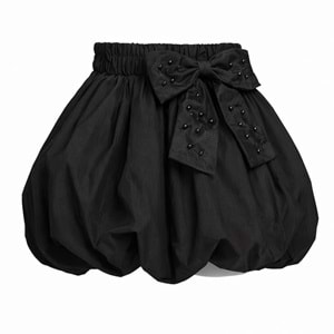 Mini Couture Boncuk Fiyonklu Siyah Balon Etek - SİYAH - 10 YAŞ