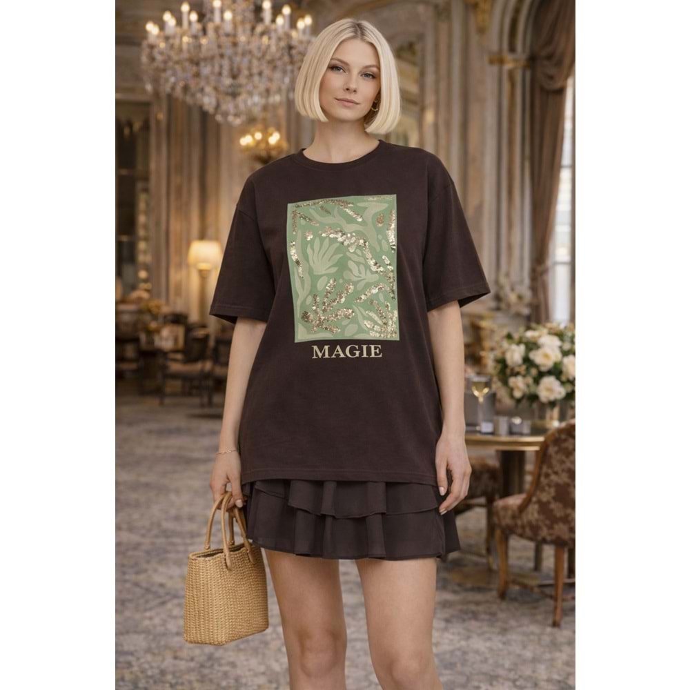 Magie Pul İşlemeli Graphic T-Shirt - Acı Kahve - Acı Kahve - L