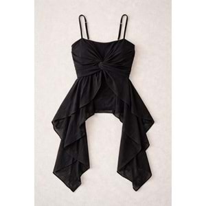 Asimetrik Kesim Askılı Tasarım Viskon Bluz Fashion Girl ! - SİYAH - L