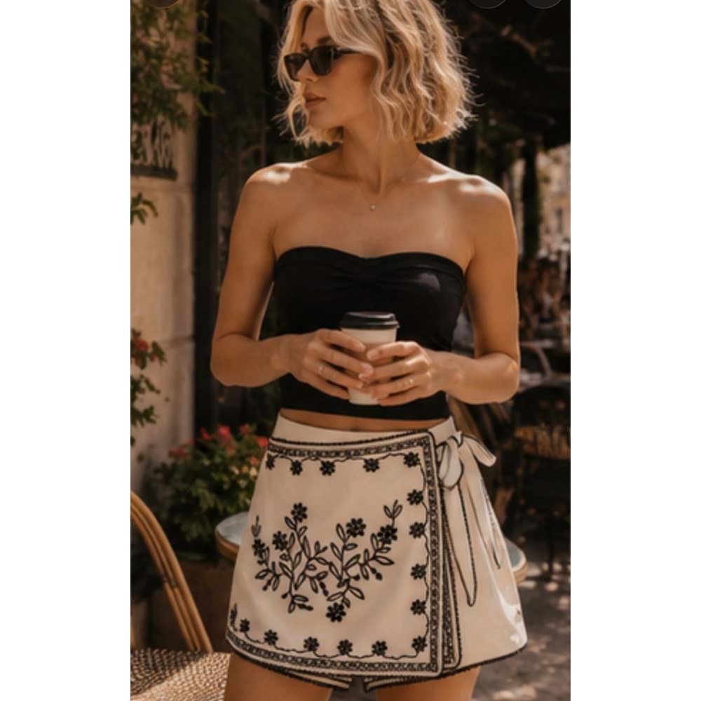 Positana Garden Çiçek Desenli Mini Şort Etek