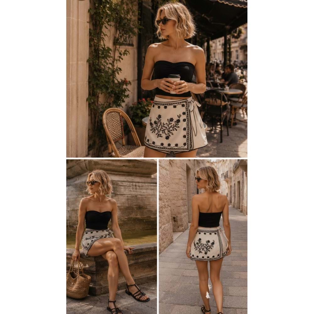 Positana Garden Çiçek Desenli Mini Şort Etek