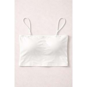 Beyaz Renk Askılı Crop Top Üst - BEYAZ - S