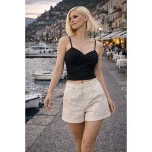 Luna Drapeli Crop Atlet / Bdoy Kendinden Destekli - SİYAH - L