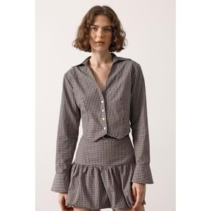 Pötükare Desen Elegant Düğme Detay Alt Üst Takım - KAHVERENGİ - M