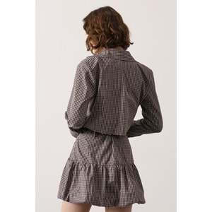 Pötükare Desen Elegant Düğme Detay Alt Üst Takım - KAHVERENGİ - M