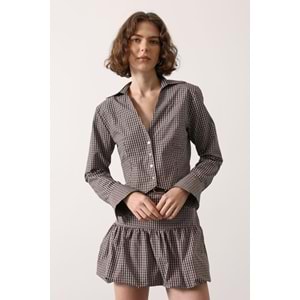 Pötükare Desen Elegant Düğme Detay Alt Üst Takım - KAHVERENGİ - M