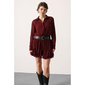 Scarlet Chic Bordeaux Kemerli Mini Elbise - - BORDO - L