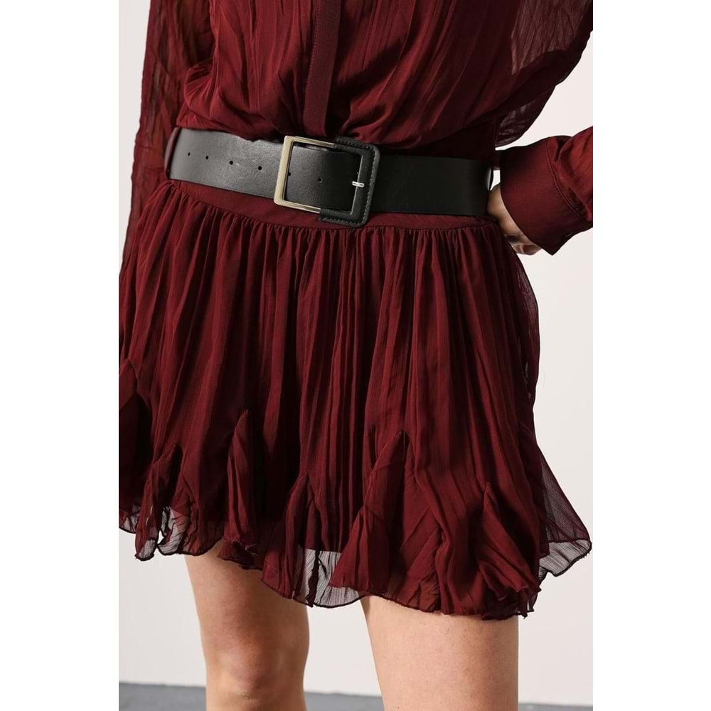 Scarlet Chic Bordeaux Kemerli Mini Elbise - - BORDO - L