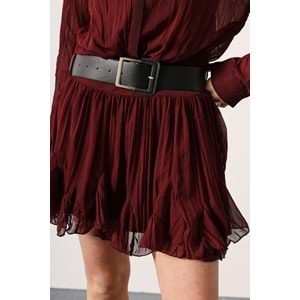 Scarlet Chic Bordeaux Kemerli Mini Elbise - - BORDO - L