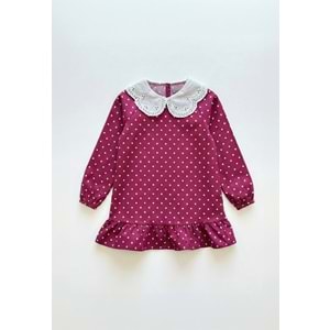 Kız Çocuk Bordo Beyaz Puantiye Elbise - BORDO - 3-4 YAŞ