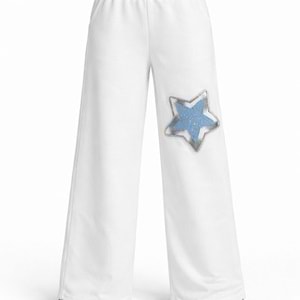 Yıldız Aplikeli Kız Çocuk Geniş Paça Eşofman Altı - BEYAZ - 13 YAŞ