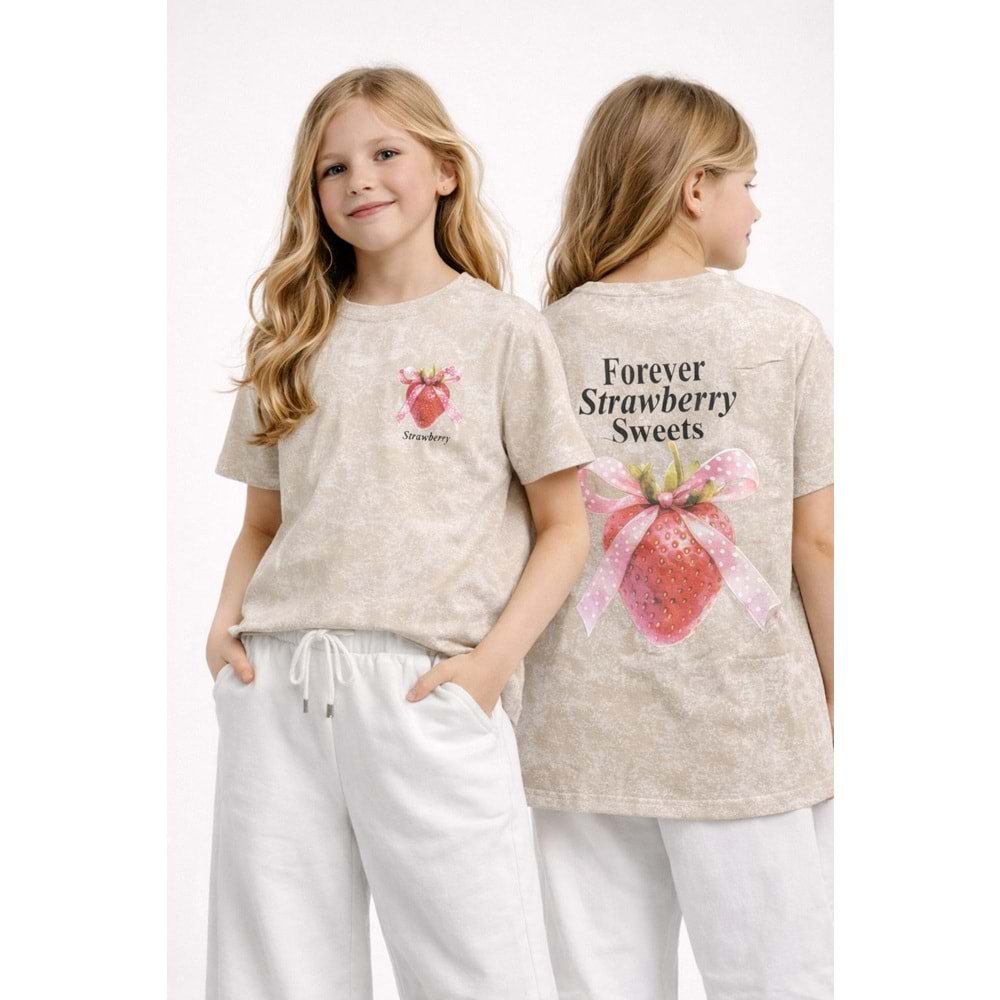 Forever Strawberry Kız Çocuk T-Shirt - TAŞ - 11 YAŞ