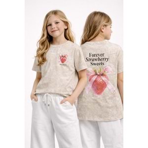Forever Strawberry Kız Çocuk T-Shirt - TAŞ - 11 YAŞ