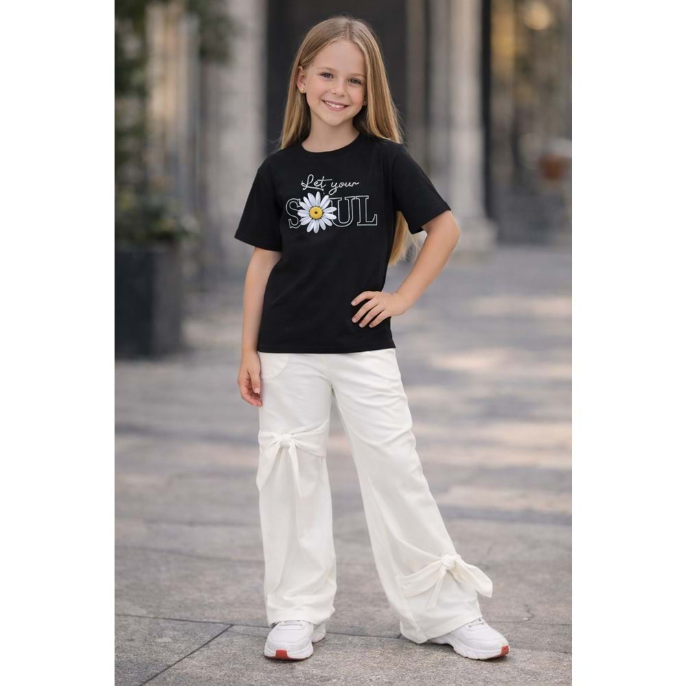 Kız Çocuk Papatya Sırt Baskı Detaylı T-Shirt Yeni Sezon - SİYAH - 11 YAŞ
