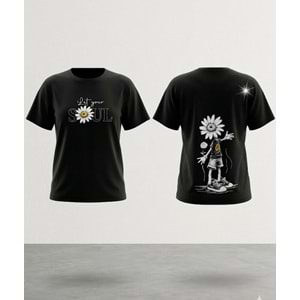 Kız Çocuk Papatya Sırt Baskı Detaylı T-Shirt Yeni Sezon - SİYAH - 11 YAŞ