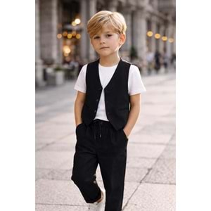 Mini Gent Italyan Stil Erkek Çocuk Yelek - Jogger Alt Üst Takım - SİLVER - 4-5 YAŞ