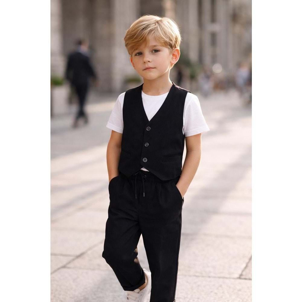 Mini Gent Italyan Stil Erkek Çocuk Yelek - Jogger Alt Üst Takım - SİLVER - 4-5 YAŞ