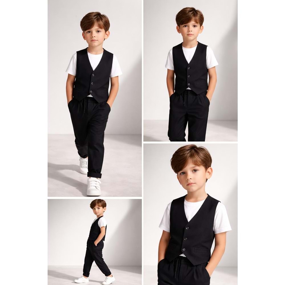 Mini Gent Italyan Stil Erkek Çocuk Yelek - Jogger Alt Üst Takım - SİLVER - 4-5 YAŞ