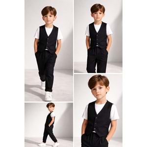 Mini Gent Italyan Stil Erkek Çocuk Yelek - Jogger Alt Üst Takım - SİLVER - 4-5 YAŞ