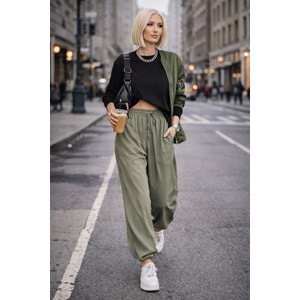 Bohem Rahat Kesim Lastik Paçalı Jogger Pantolon - HAKİ - L