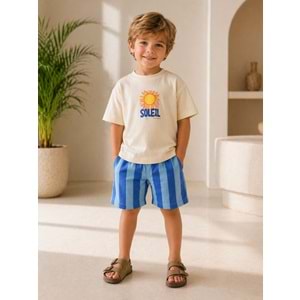 Yeni Sezon Çizgili Şortlu Alt Üst Takım Rahat Kesim Blue Breeze - AÇIK MAVİ - 2-3 YAŞ