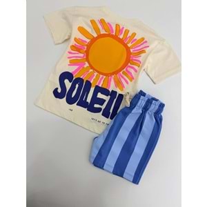 Yeni Sezon Çizgili Şortlu Alt Üst Takım Rahat Kesim Blue Breeze - AÇIK MAVİ - 2-3 YAŞ