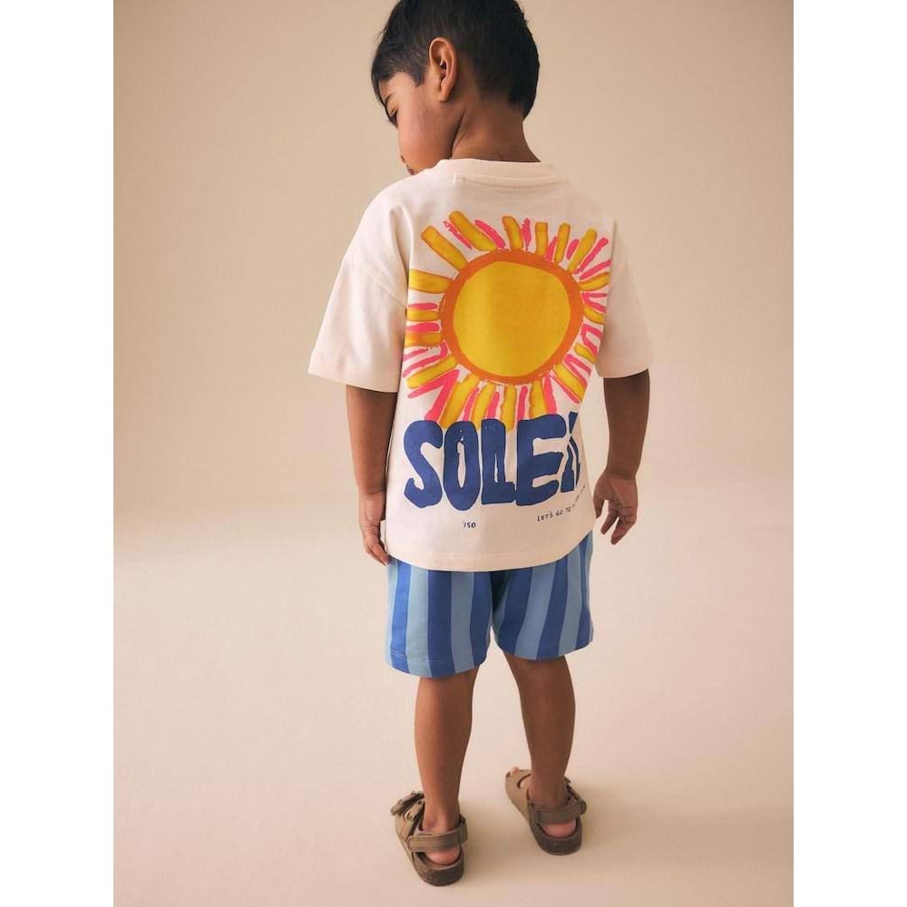 Yeni Sezon Çizgili Şortlu Alt Üst Takım Rahat Kesim Blue Breeze - AÇIK MAVİ - 2-3 YAŞ