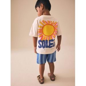 Yeni Sezon Çizgili Şortlu Alt Üst Takım Rahat Kesim Blue Breeze - AÇIK MAVİ - 2-3 YAŞ