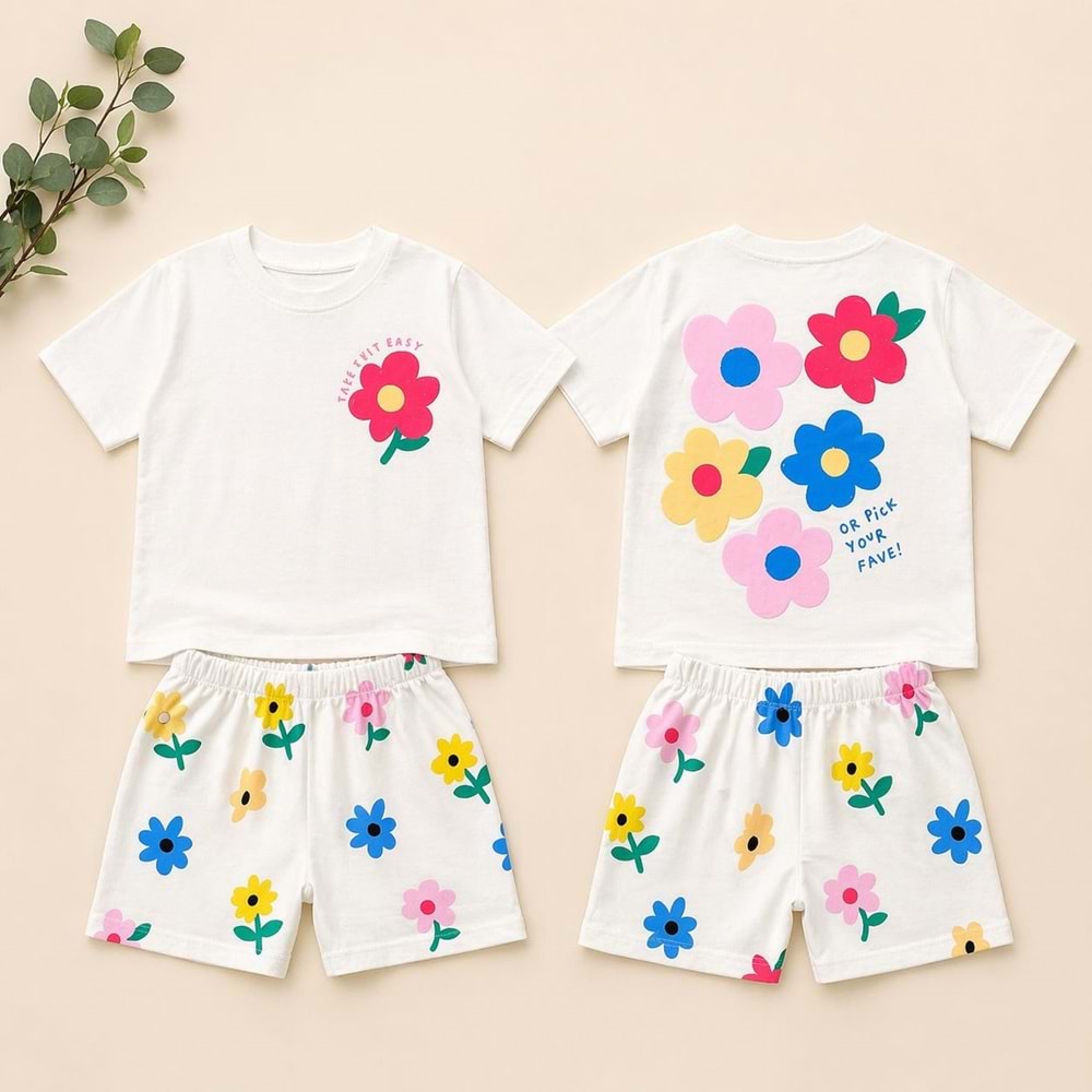 Bloomy Garden Şortlu Kız Çocuk Alt Üst Takım - ÇOK RENKLİ - 2-3 YAŞ