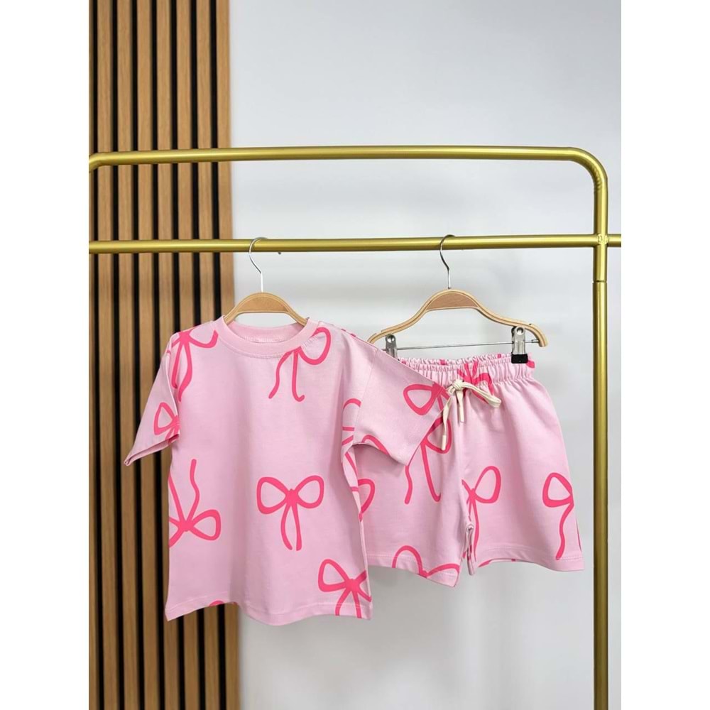Bubble Pink Kız Çocuk Kurdela Baskılı Pembe Renk Alt Üst Takım - PEMBE - 2-3 YAŞ