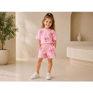 Bubble Pink Kız Çocuk Kurdela Baskılı Pembe Renk Alt Üst Takım - PEMBE - 2-3 YAŞ