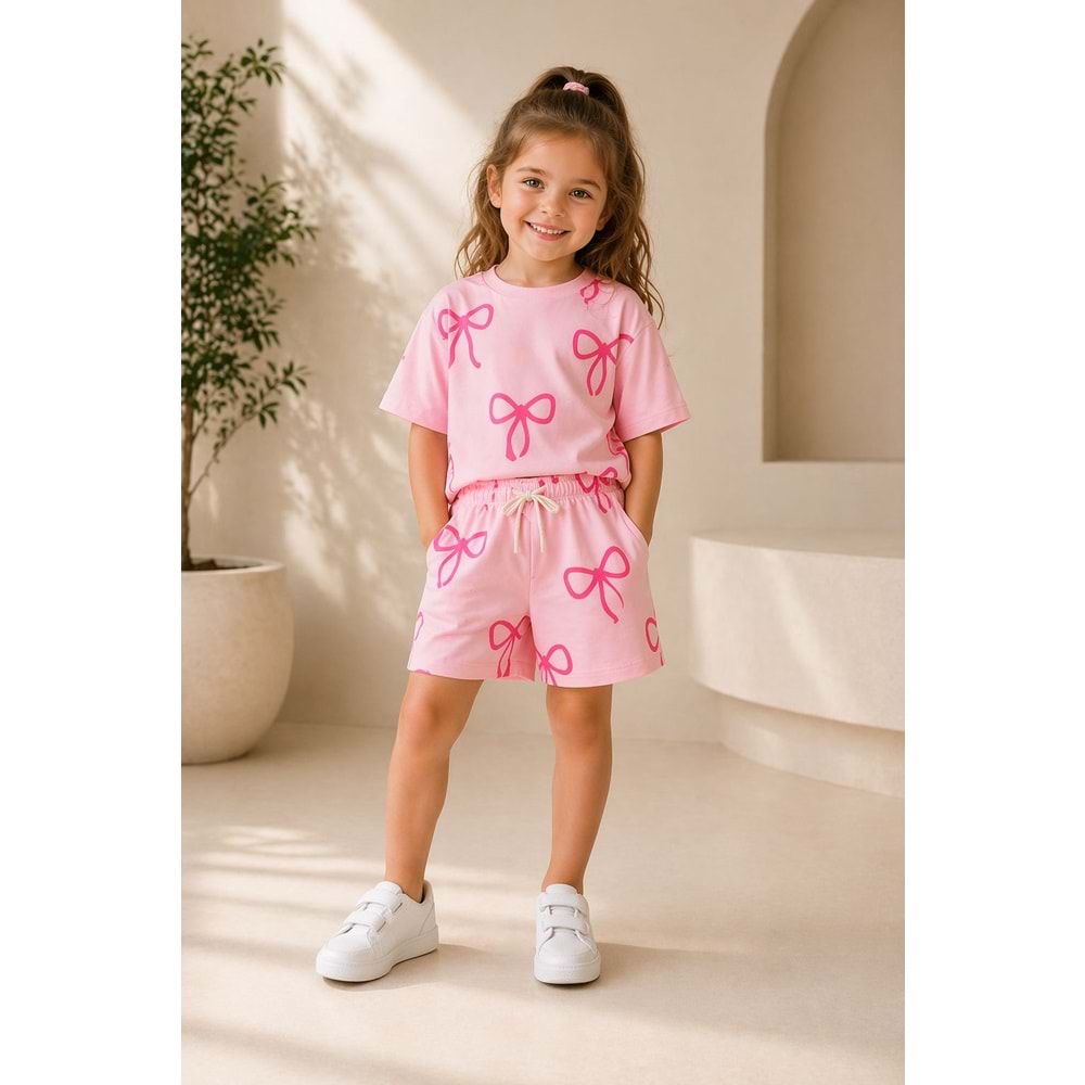 Bubble Pink Kız Çocuk Kurdela Baskılı Pembe Renk Alt Üst Takım - PEMBE - 2-3 YAŞ