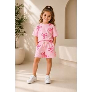 Bubble Pink Kız Çocuk Kurdela Baskılı Pembe Renk Alt Üst Takım - PEMBE - 2-3 YAŞ