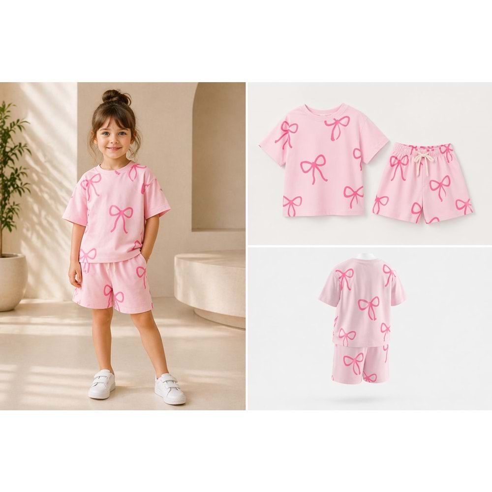 Bubble Pink Kız Çocuk Kurdela Baskılı Pembe Renk Alt Üst Takım - PEMBE - 2-3 YAŞ