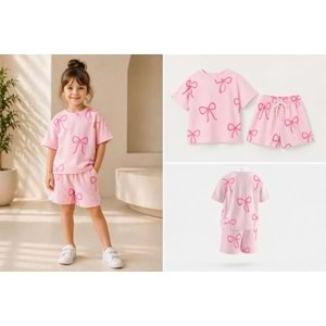 Bubble Pink Kız Çocuk Kurdela Baskılı Pembe Renk Alt Üst Takım - PEMBE - 2-3 YAŞ