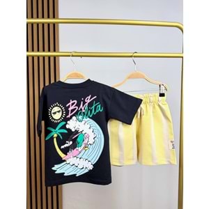 Big Olita Surf Palmiye Baskı Desen Sırt Detay Alt Üst Takım - SİYAH - 2-3 YAŞ