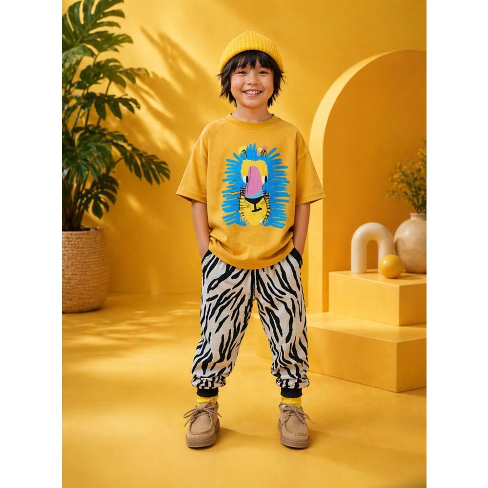 Erkek Çocuk Jungle Safari Mini Set Jogger Alt T-Shirt Takım - ÇOK RENKLİ - 2-3 YAŞ