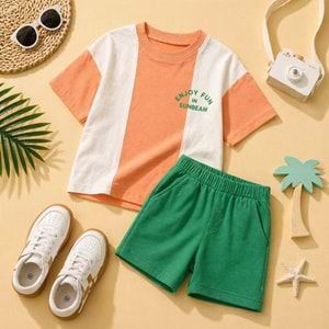 Sunny Sunjoy Street Unisex Şortlu Alt Üst Takım Yeni Sezon - TURUNCU - 2-3 YAŞ