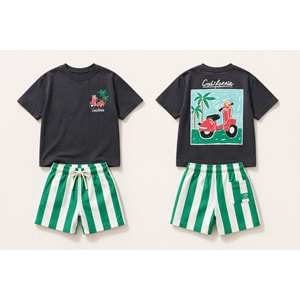California Scooter Summer Set Blok Çizgili Şort / T-Shirt Takım - FÜME - 2-3 YAŞ