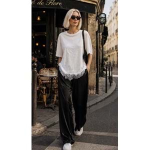 Silk Street Palazzo Saten Geniş Kesim Pantolon - SİYAH - L - ST01113-SİYAH-L