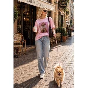 Pucci Süslü Premium Baskı Desen T-Shirt - PEMBE - L - ST01115-PEMBE-L