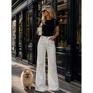 Shine Bright Like A Diamond Premium Ekru Parlak Jean / Kot Pantolon - BEYAZ - L - ST01118-BEYAZ-L