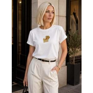 Taş Sarkıt Detaylı Premium T-Shirt - BEYAZ - L - ST01120-BEYAZ-L