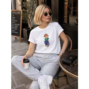 Icon Teddy Sevimli Ayıcık Baskılı T-Shirt - BEYAZ - S - ST01121-BEYAZ-S