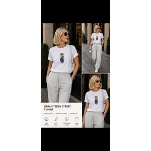 Icon Teddy Sevimli Ayıcık Baskılı T-Shirt - BEYAZ - S - ST01121-BEYAZ-S
