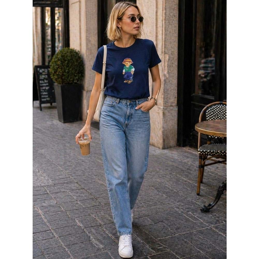 Icon Teddy Sevimli Ayıcık Baskılı T-Shirt - LACİVERT - L - ST01121-LACİVERT-L