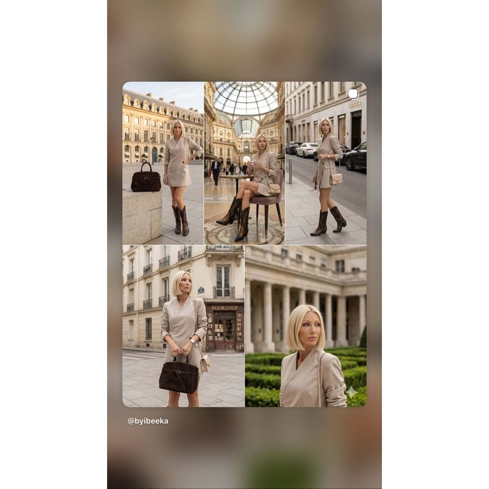 Luxury Collectrion Italyan Kesim Kruvaze Ceket - Etek Takım - BEJ - L - ST01127-BEJ-L