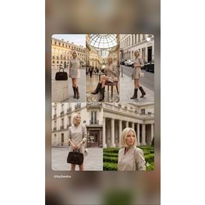 Luxury Collectrion Italyan Kesim Kruvaze Ceket - Etek Takım - BEJ - L - ST01127-BEJ-L